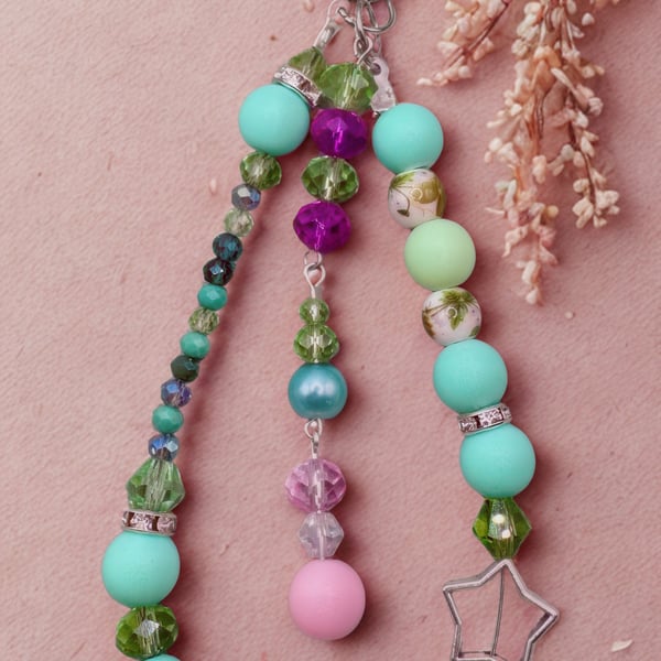 Green and pink handbag charm