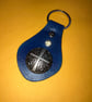 Blue Leather Keyring with Cross Design & 1 White Gemstone - FREE SHIPPING