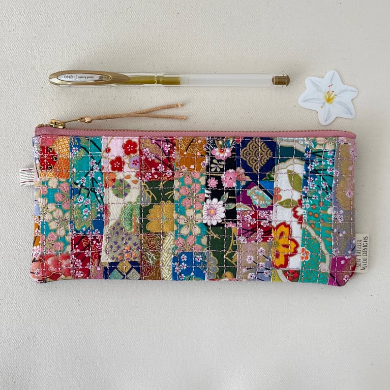 Pencil Case Japanese Blossom Fabric Patchwork 