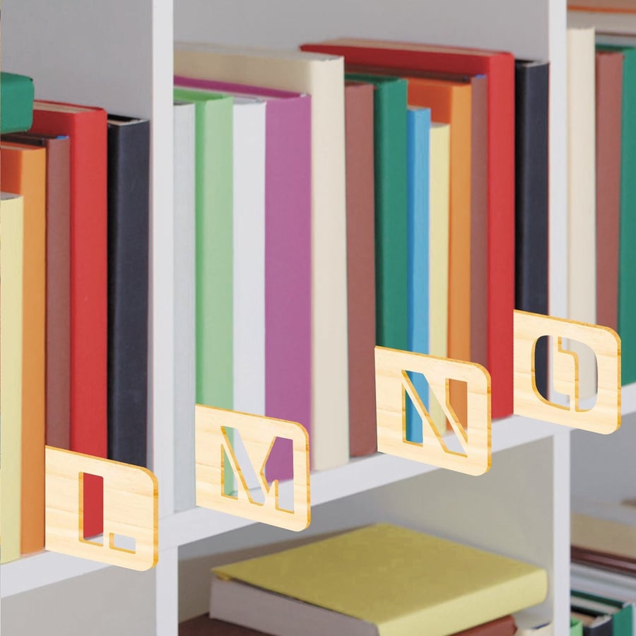 A-Z Dividers For Books - Alphabetical Order, Wooden Markers, Organise, Label