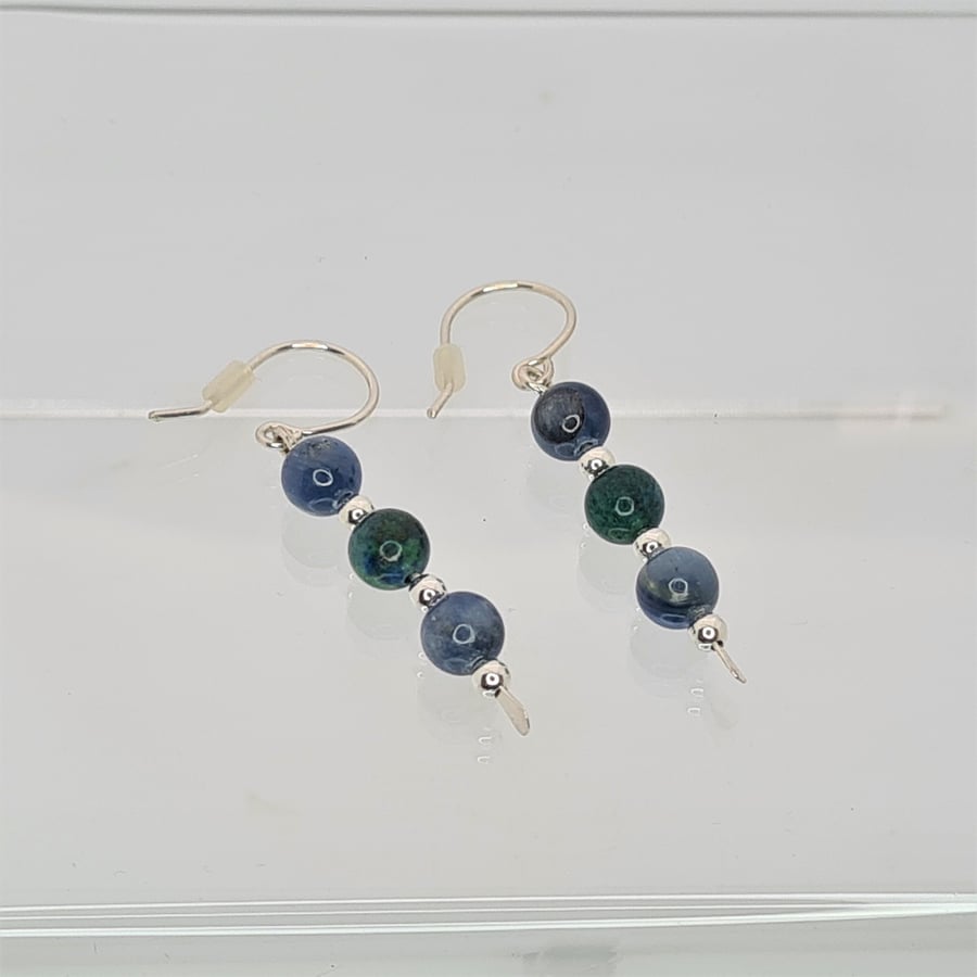 Kyanite & Azurite Gemstone Earrings Handmade Sterling Silver Dangles