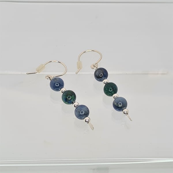 Kyanite & Azurite Gemstone Earrings Handmade Sterling Silver Dangles