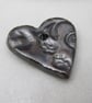 Medium Metallic Silver Brocade Texture Heart Shaped Ceramic Pendant - Image 2