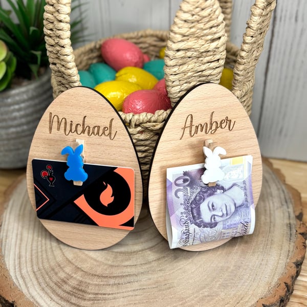 Personalised Engraved Wooden Easter Egg Gift Card Or Money Holder...