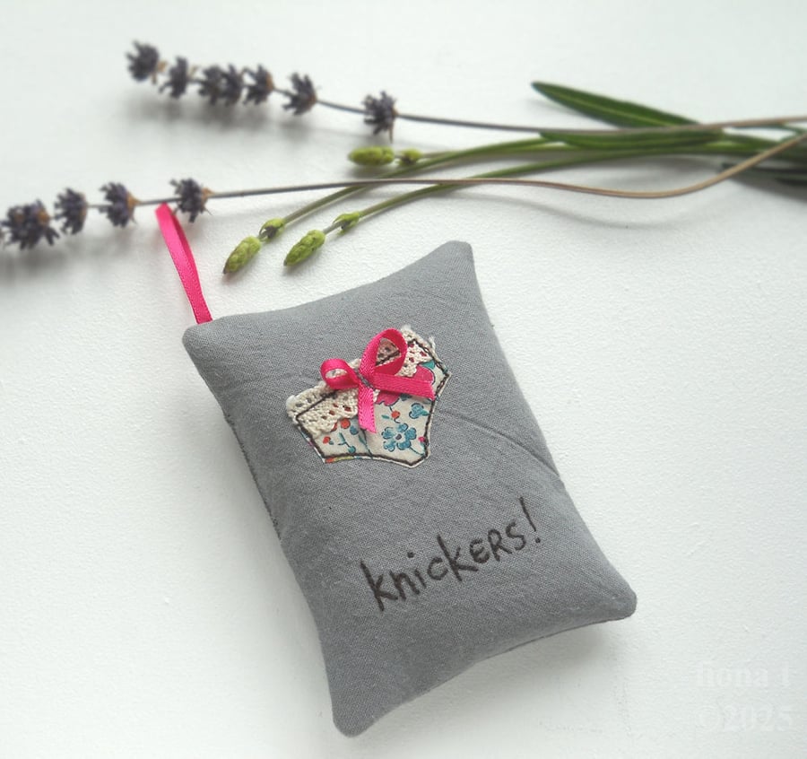 freehand embroidered lavender sachet hanging decoration bright pink