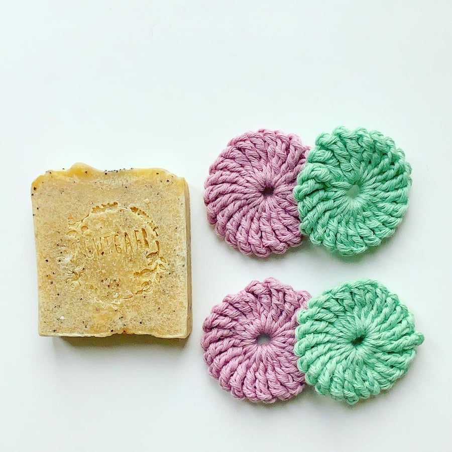 Crochet face scrubbies, pack of four organic cotton pads