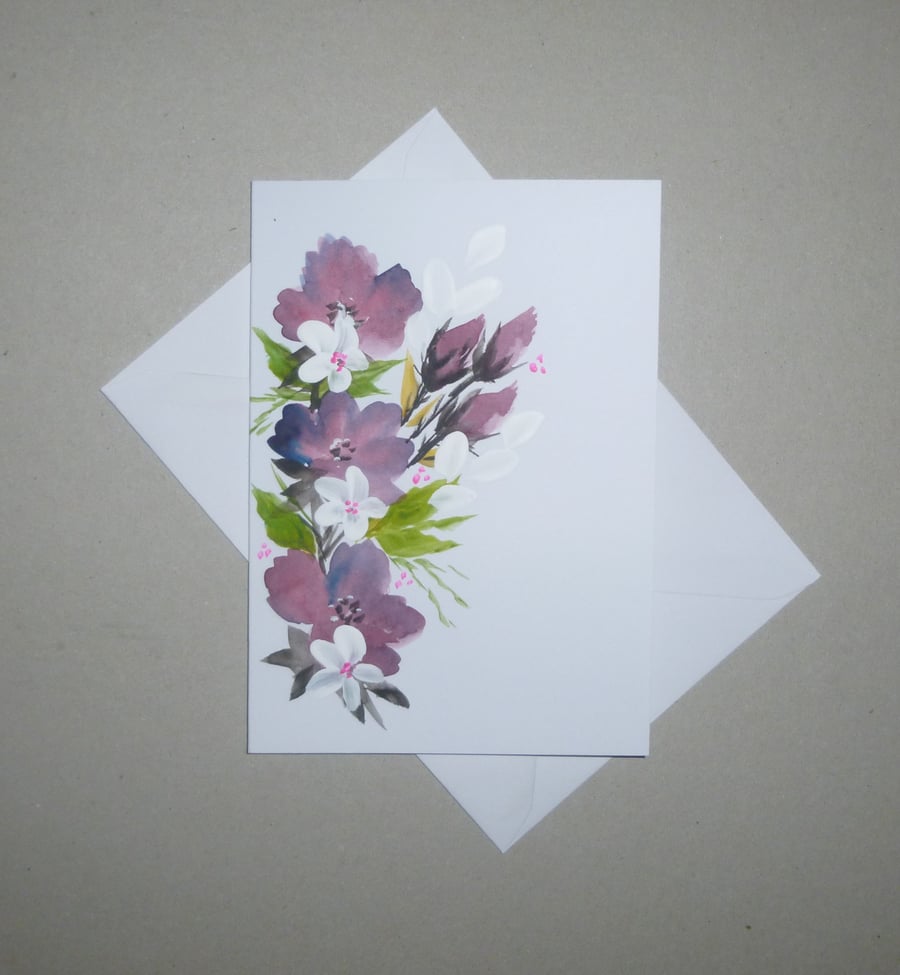 original art hand painted floral greetings card ( ref FA 370 H3 )