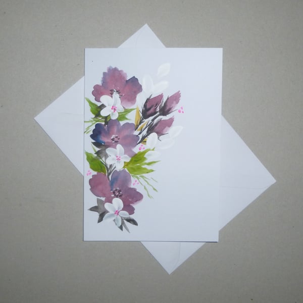 original art hand painted floral greetings card ( ref FA 370 H3 )