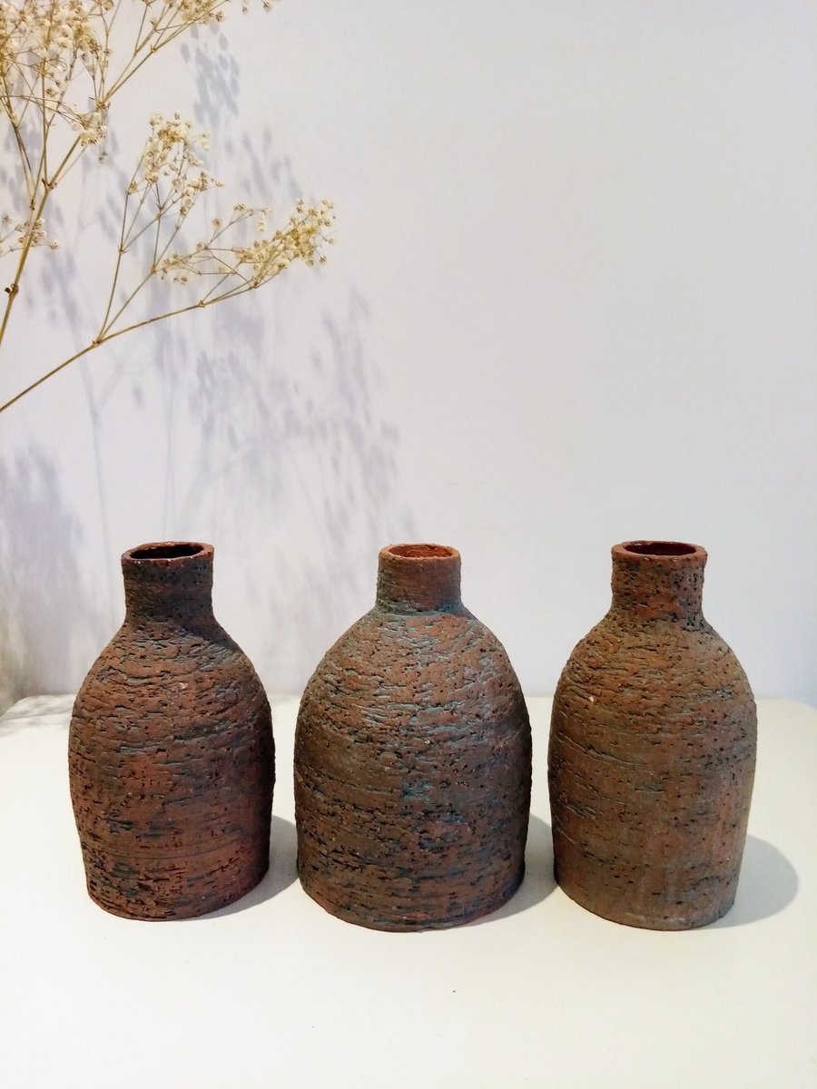 Blue speckled bottle vase set