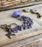 One of a Kind Ceramic Bird Bracelet with Lavender Czech Glass and Antique Brass