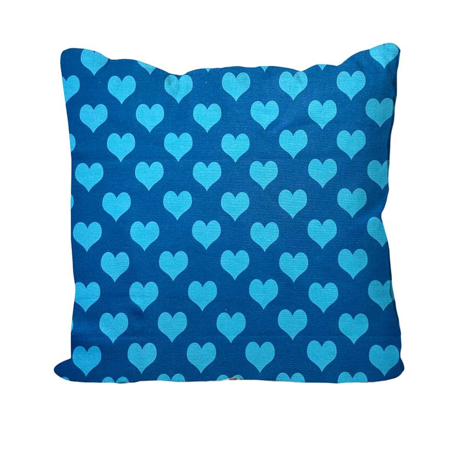 Handmade Blue Hearts Design Cushion. Hearts Size 40x40cm- (16"x16") CUS159