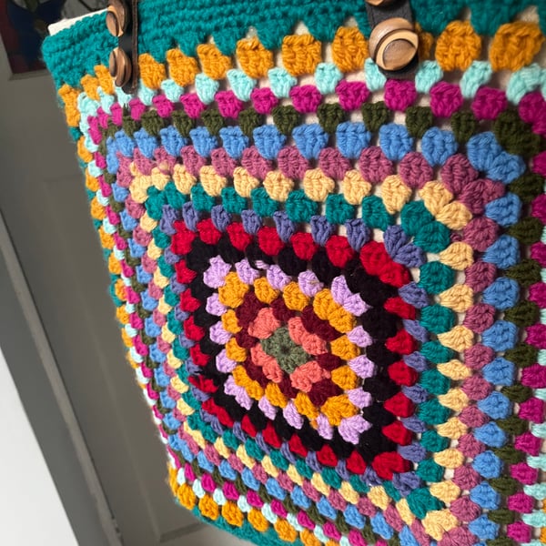 Beautiful hand crocheted with granny square tote shopper 