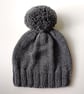 Bobble Hat in Grey Chunky Yarn - Image 2