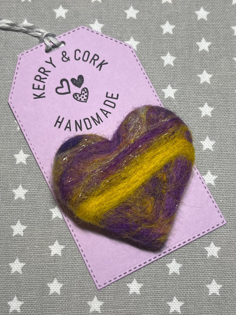 Needle Felted Heart Shaped Brooch