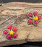 Pretty Red & Yellow Daisy Earrings on Recycled Sterling Silver Earwires - Image 1