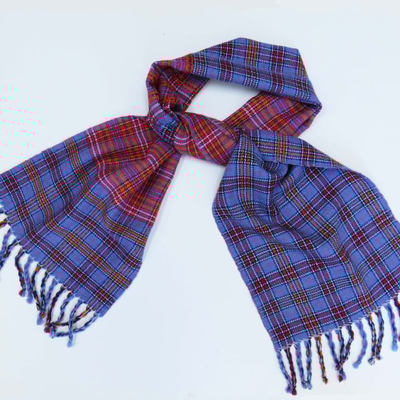 Handwoven Blue Tartan Scarf