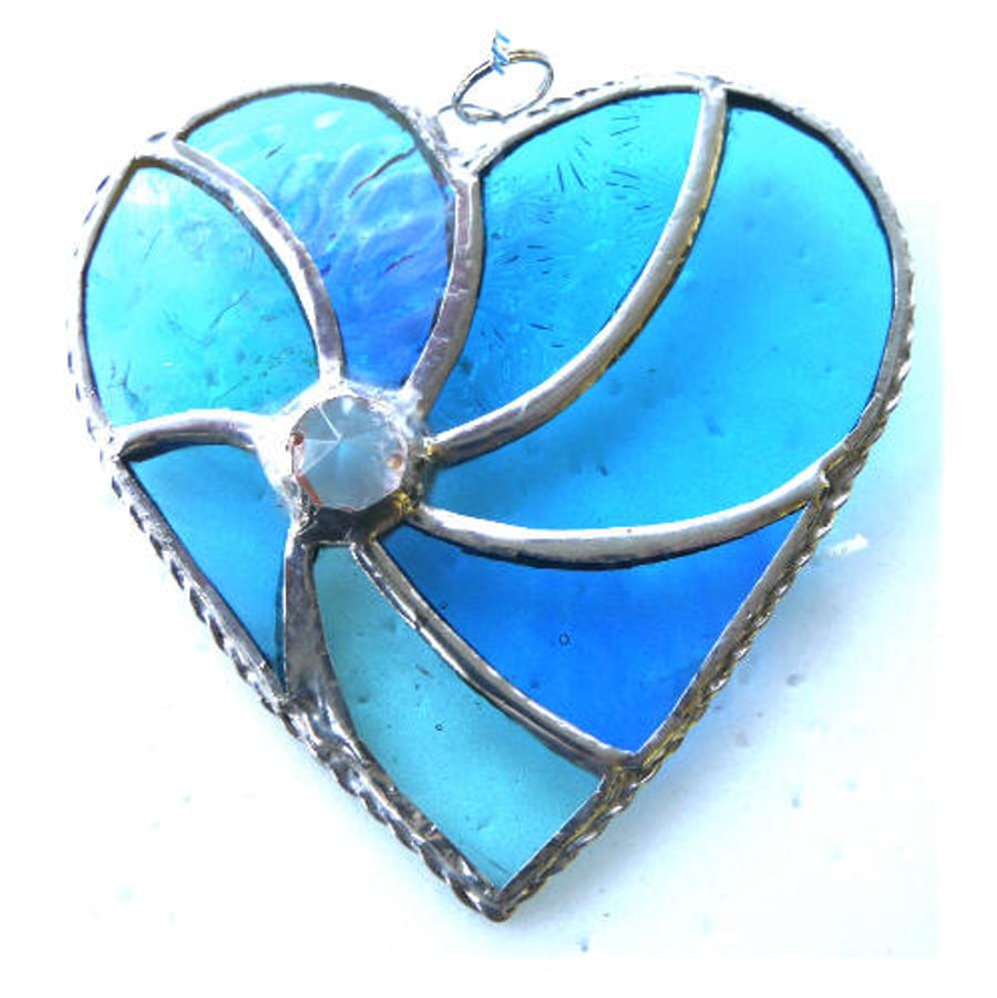 SOLD Turquoise Swirl Heart Stained Glass Suncatcher 086