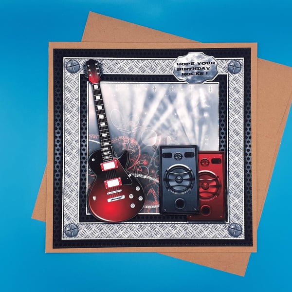 Guitar Birthday Card, Decoupage, Handmade