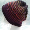 Handknit Noro Donegal Tweed stripey Roll up Hat purple orange yellow MED