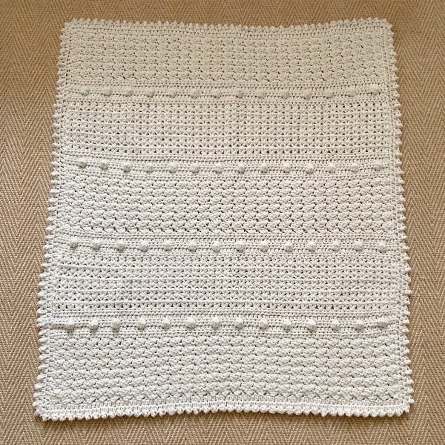 Cream Crocheted Baby Blanket with Bobble Edging