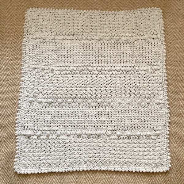 Cream Crocheted Baby Blanket with Bobble Edging