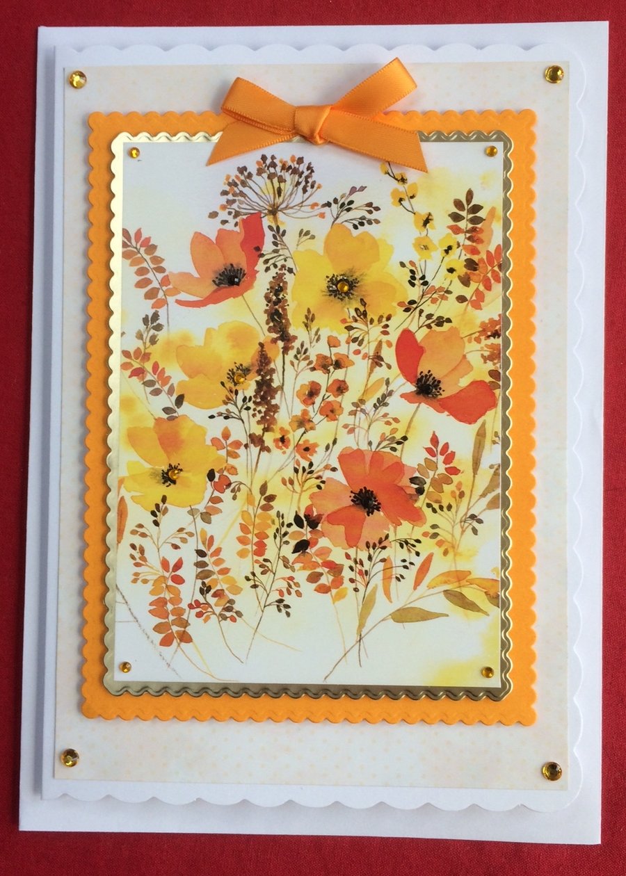 Orange and Yellow Wild Poppies Card Any Occasion Poppy Card 3D Luxury Handmade