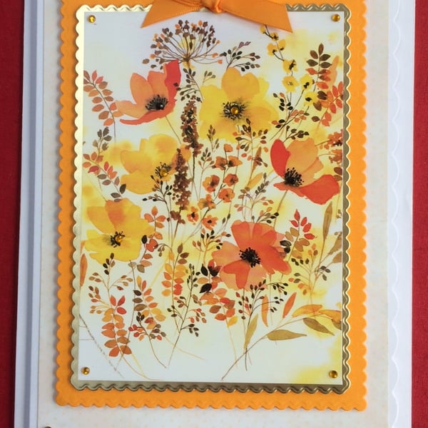 Orange and Yellow Wild Poppies Card Any Occasion Poppy Card 3D Luxury Handmade