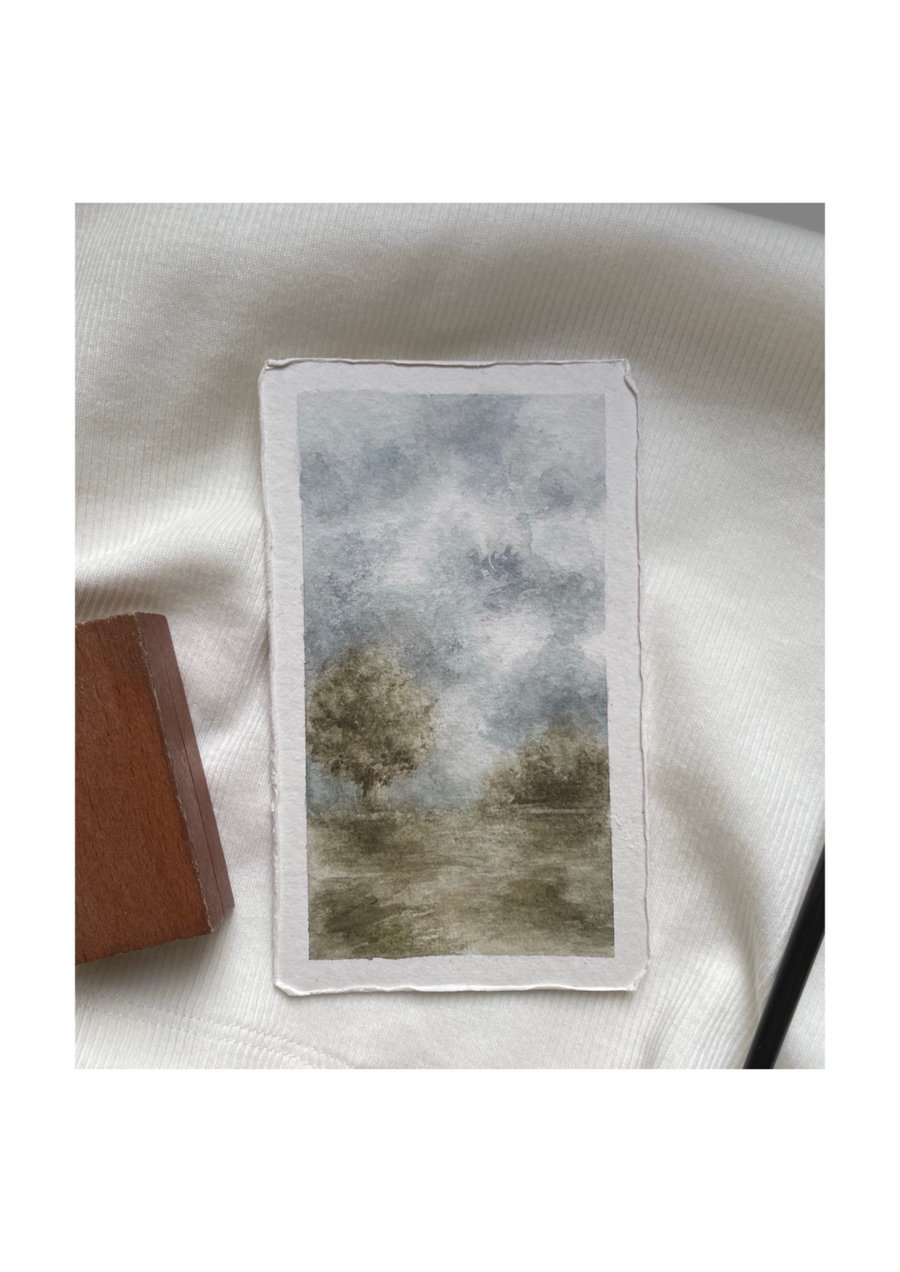 small original watercolour painting cloudy landscape