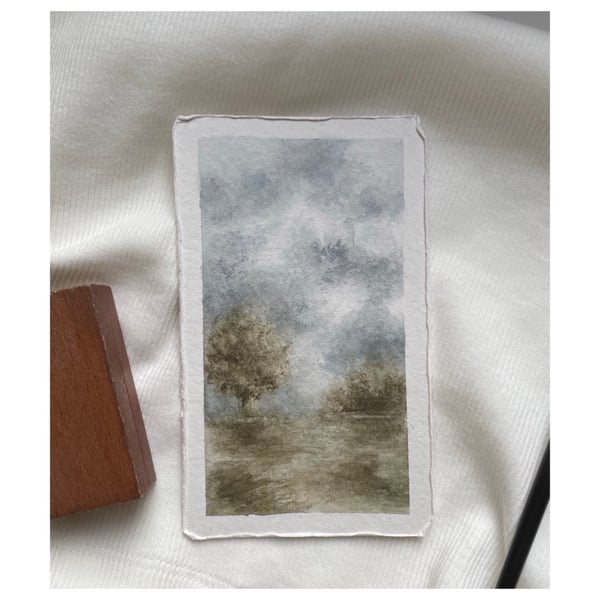 small original watercolour painting cloudy landscape