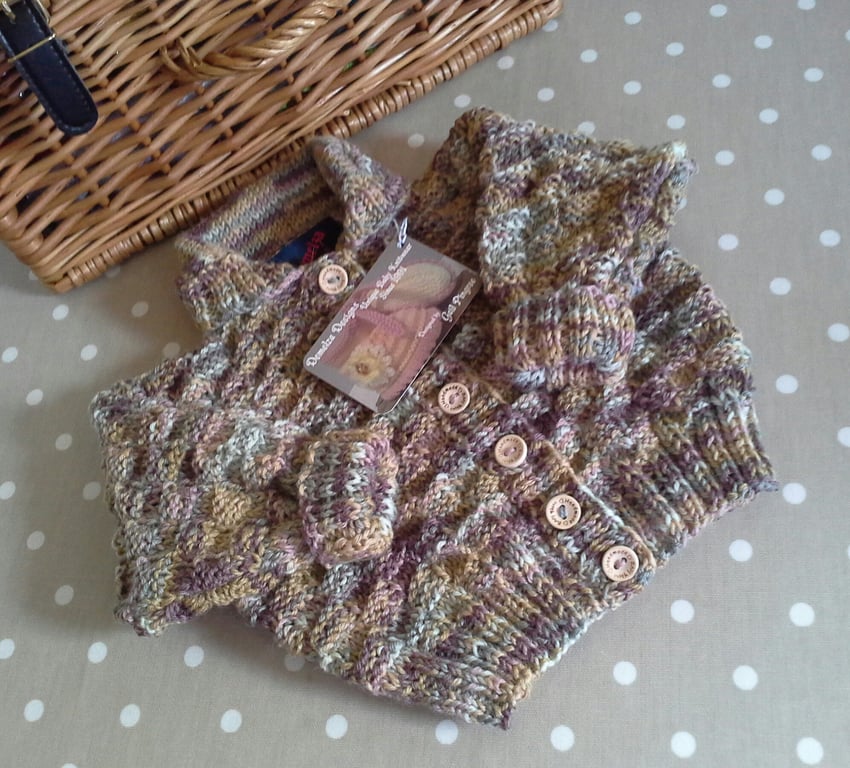Designer Hand Knitted Baby Cardigan with 30% Marino wool Size 3-9 months