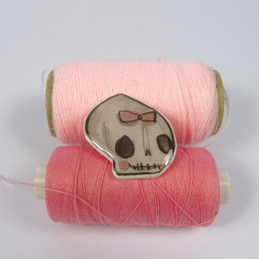 Girl skull Illustrated brooch