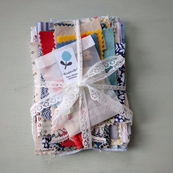 Mindful Slow Stitching Kit, Fabric, Words and Buttons Bundle Nautical 