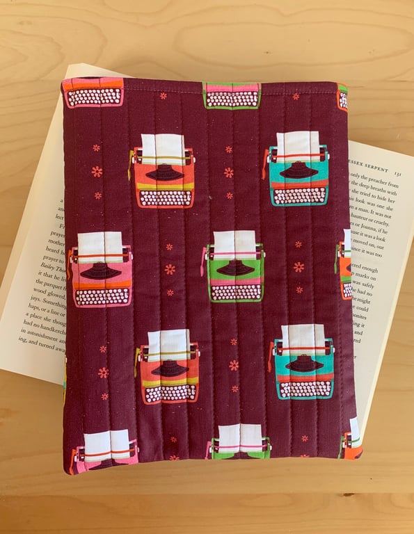 Retro Typewriters Fabric Print Quilted Book Sleeve - Hardback Size