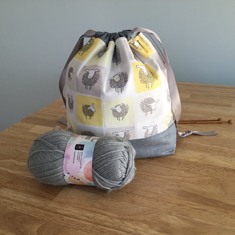 Knitting bag, drawstring project bag