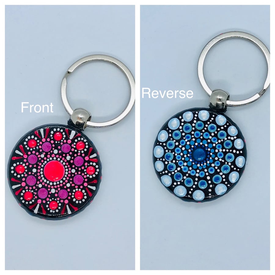 Hand painted Mandala Keyring