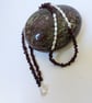 Garnet and Freshwater Pearl Necklace, Medium length, Silver clasp - Image 4