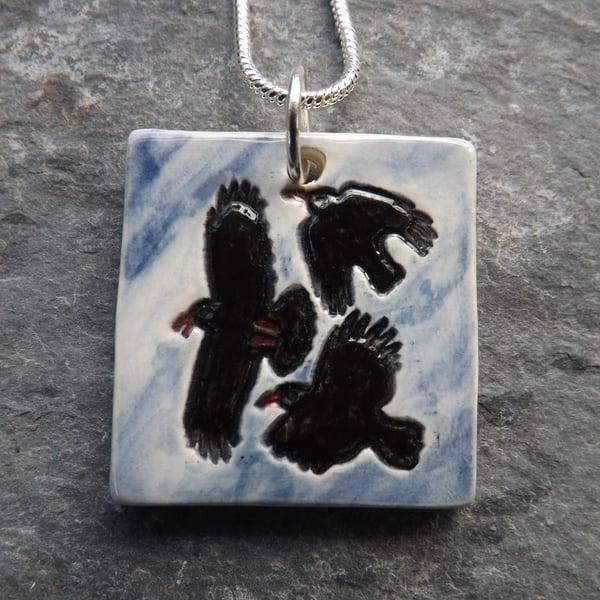 Handmade Ceramic Chattering of Choughs Pendant