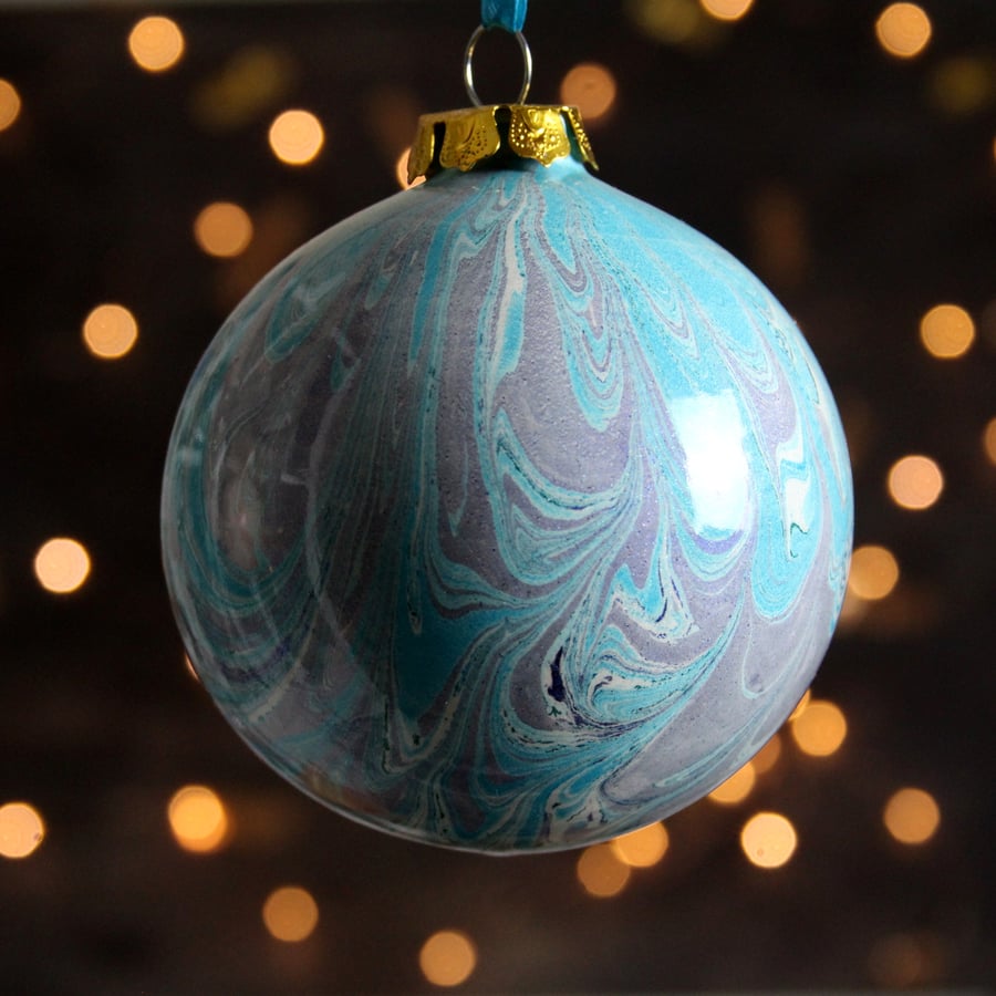 Ceramic Christmas decoration luxury bauble turquoise silver blue