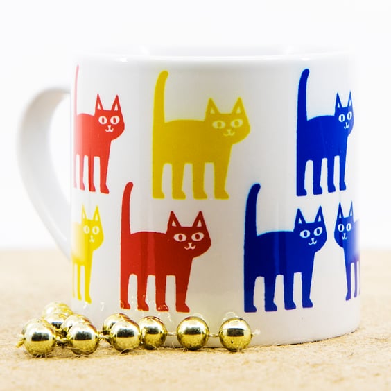 Child's Mug Large Espresso Cats Cartoon Fun Primary Colours Childrens Gifts 