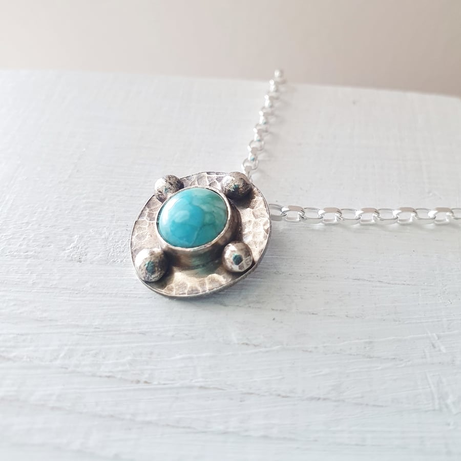 Turquoise celtic pendant - celtic design recycled silver antiqued turquoise 
