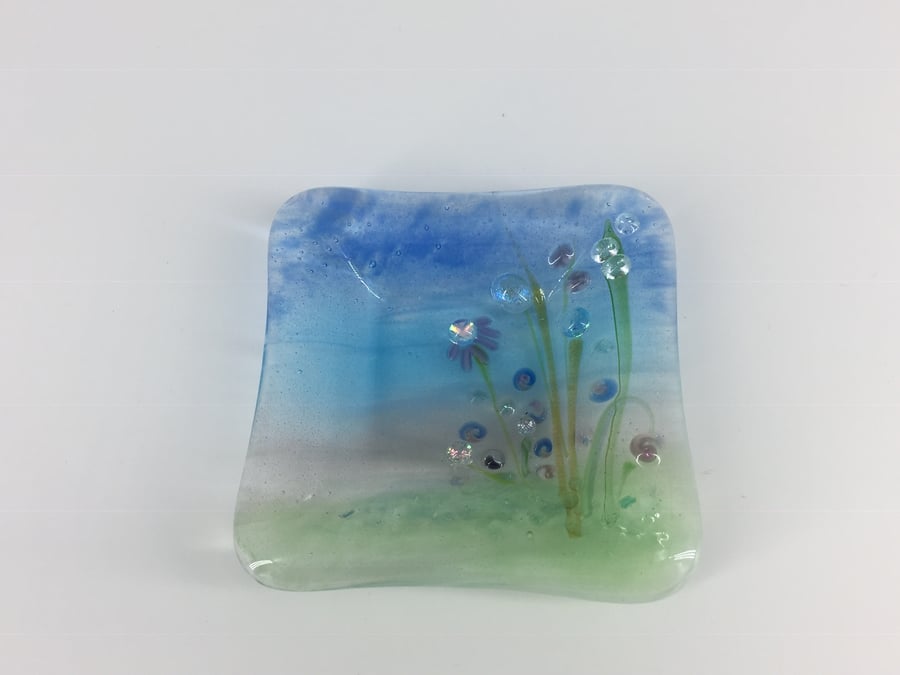 Ring Dish - Fused glass flowers with lampwork and dichroic detail  