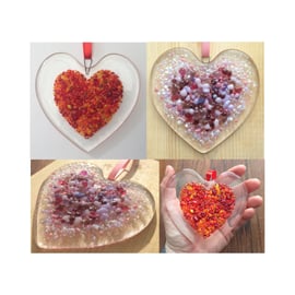 Handmade Fused Glass Red or Pink Love Heart - Hanging Decoartion - Suncatcher 