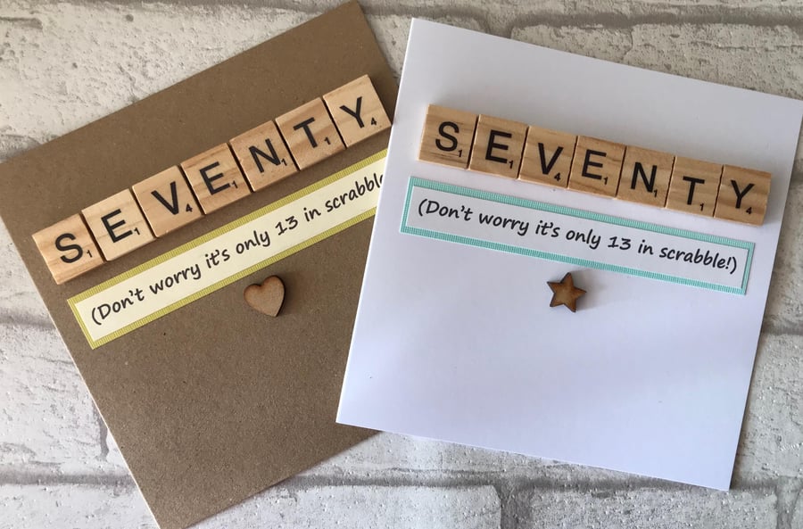 Handmade 70th Birthday Card with Scrabble Tiles