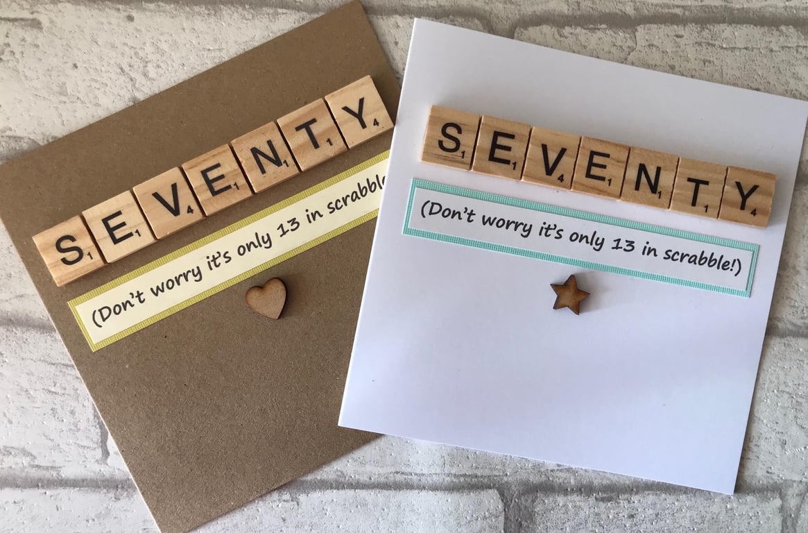 Handmade 70th Birthday Card with Scrabble Tiles