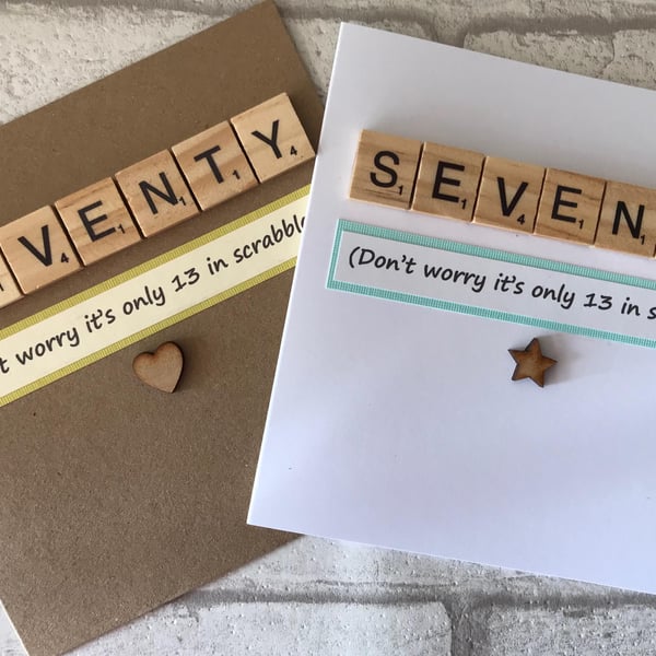 Handmade 70th Birthday Card with Scrabble Tiles