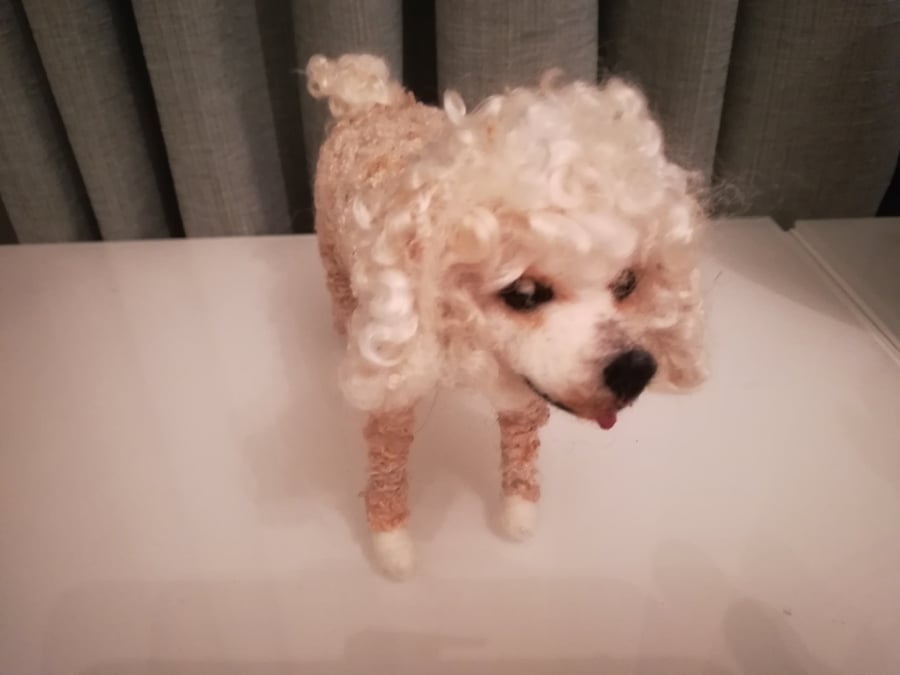 Poodle, minature, dog, pet, needle felted wool sculpture poseable 