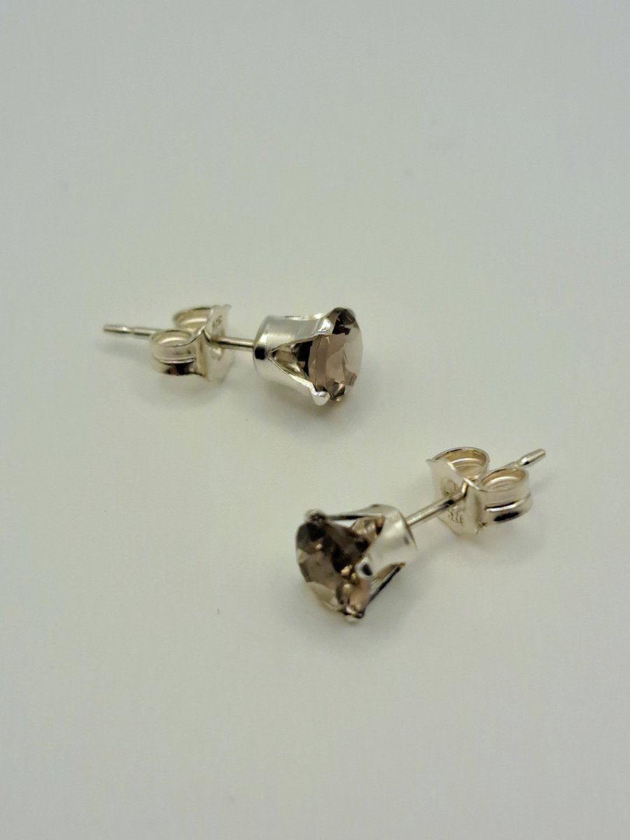 Smoky Quartz Sterling Silver 5mm Stud Earrings