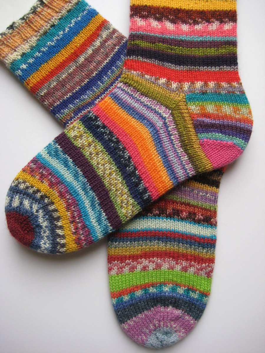 hand knit womens scrappy wool socks UK 5-7