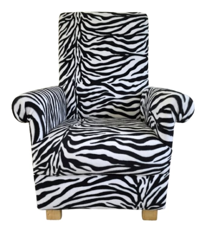 Zebra Fabric Adult Chair Armchair Black White Striped Accent Hide Small Fireside