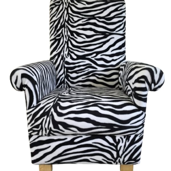 Zebra Fabric Adult Chair Armchair Black White Striped Accent Hide Small Fireside